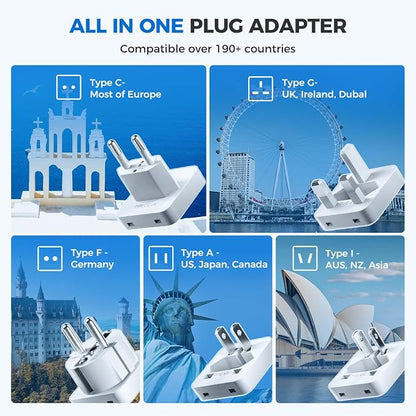 DOACE 220V to 110V Converter for European Travel - 350W Cordless Voltage Converter US to Europe, Power Converter with PD Chargers for Hair Straightener Shaver Toothbrush Phone