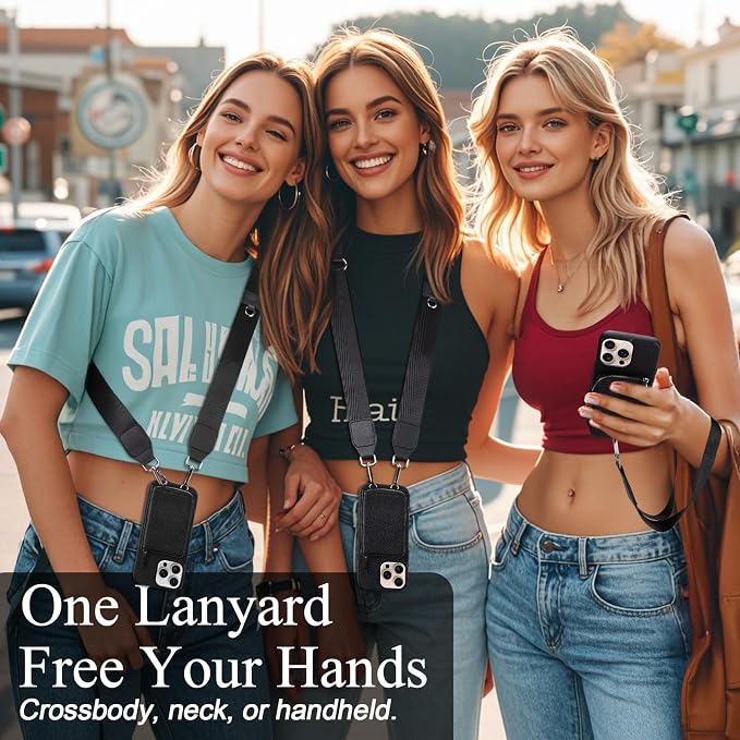 XANGNIER Wallet Case for iPhone 16 Pro Max, RFID Blocking PU Leather Crossbody Phone Purse with Card Holder, Zipper Pocket, Wrist Strap & Adjustable Lanyard for Women 6.9" 5G,Black