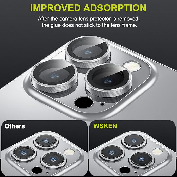 WSKEN for iPhone 14 Pro/iPhone 14 Pro Max Camera Lens Protector,[Night Shooting Mode] HD Tempered Metal Glass Camera Screen Protector Cover Film Accessories, Silver