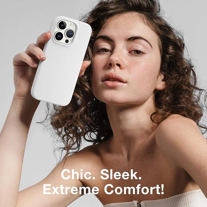 GONEZ for iPhone 14 Pro Case, Compatible with Magsafe, with Screen Protector + Camera Lens Protector, Soft Anti-Scratch Microfiber Lining, Shockproof Liquid Silicone Phone Cover, White