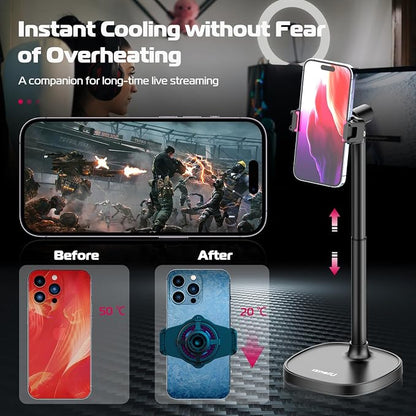 ULANZI SK-06 Cell Phone Stand with Phone Cooler, Desktop Phone Live Streaming Solution with Phone Cooling Fan, Height Adjustable Phone Cooler Stand Compatible with All Mobile Phones, iPhone & Android