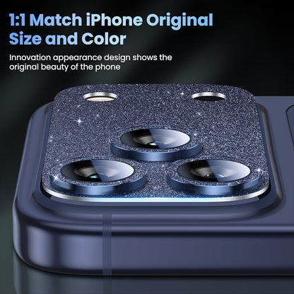 Uyiton for iPhone 17-Pro Camera-Lens Protector: Bling [Not Easy to Break][Strong Adsorption][Case-Friendly] Metal Tempered Glass Rear Camera Screen Cover - Glitter Blue