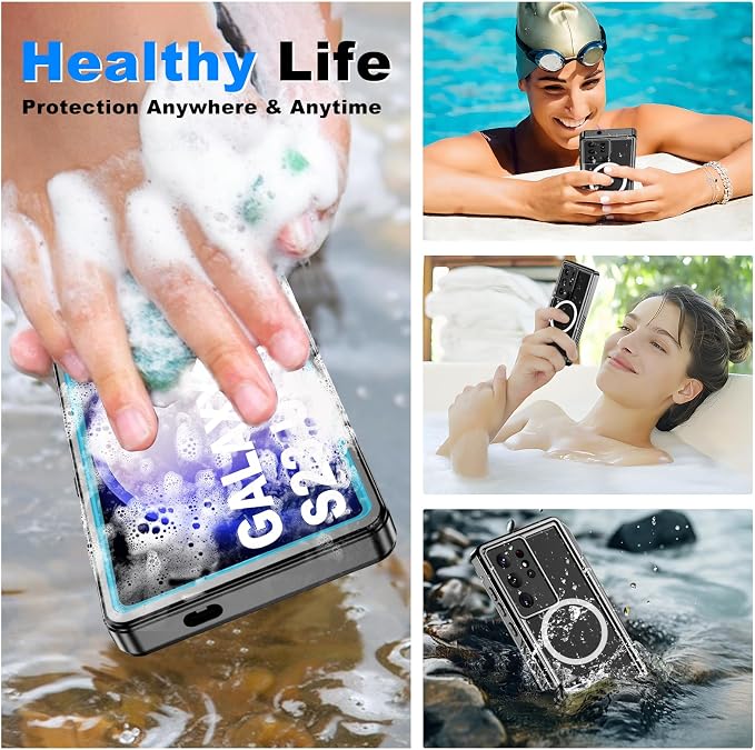 for Samsung Galaxy S23 Ultra Waterproof Case with Magsafe, Built-in Magnetic & Screen Protector, IP68 Certified Full Body Shockproof, for Water Sports Underwater Photography, 6.8" Blue