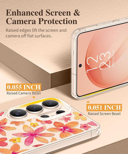 GVIEWIN for Samsung Galaxy S26 Ultra Case, Clear Floral Slim Shockproof Protective Women Phone Case, Non-Yellowing, with Screen Protector &Camera Lens Protector for S26 Ultra 6.9", Hemerocallis/Orange