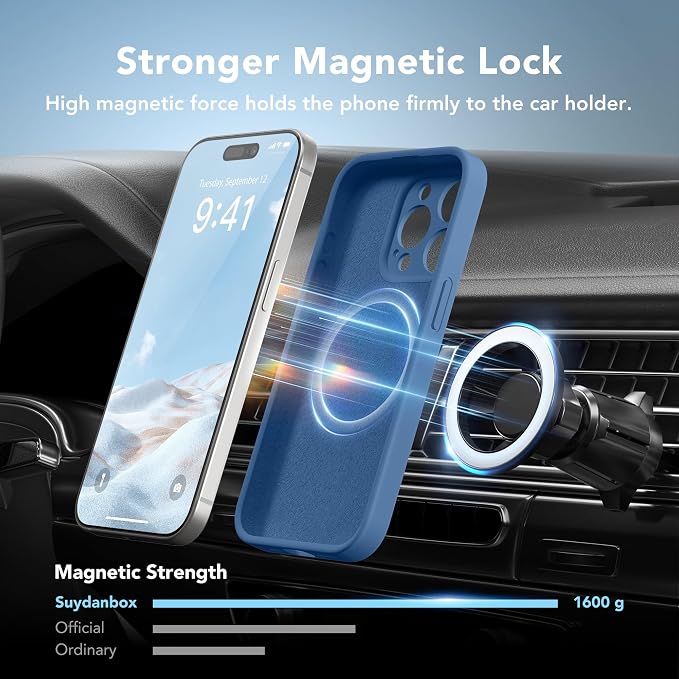 Magnetic for iPhone 15 Pro Max Case, Compatible with MagSafe, [Full Camera Protection][Screen Protector] Silicone Shockproof Protective Phone Case for iPhone 15 Pro Max 6.7", Lake Blue