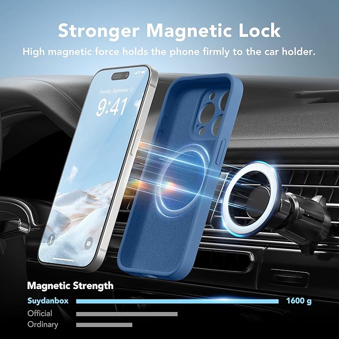 Magnetic for iPhone 14 Pro Max Case, Compatible with MagSafe, [Full Camera Protection][Screen Protector] Silicone Shockproof Protective Phone Case for iPhone 14 Pro Max 6.7", Lake Blue
