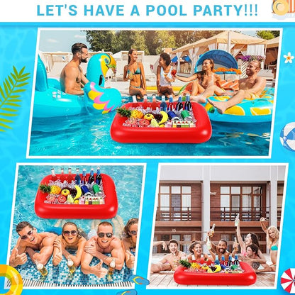 FillTouch Rectangular Inflatable Serving Bar Floating Drink Holder for Pool Inflatable Cup Holders Hot Tub Accessories, Adults Swimming Fun Drink Floats for Swimming Pool Party(Red)