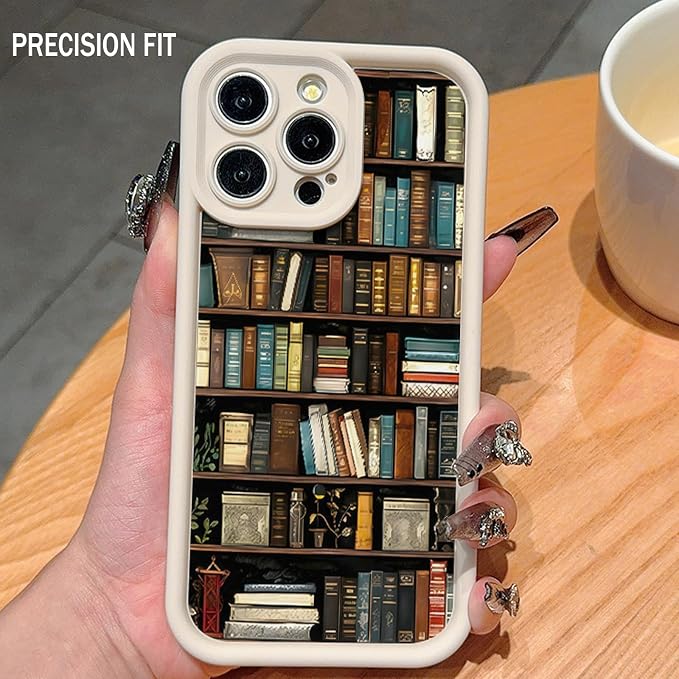 Bookshelf Phone Case, Book Phone Case, Non Slip TPU Soft for Men Women, Vintage Portable for Iphone16/15/14/13pro Max (Brown,iPhone 13)