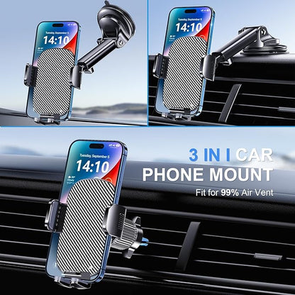 TICILFO Phone Mount for Car Phone Holder [Military-Grade Suction & Stable Clip] Car Phone Holder Mount Windshield Dashboard Air Vent Universal Automobile Mount Fit for All Dash Mounting Kits iPhone