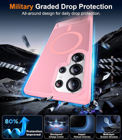 Magnetic for Samsung Galaxy S25 Ultra Case, [Innovate Stand][Military Grade Drop Protection][Non Slip][Translucent Matte] Shockproof Phone Case for Galaxy S25 Ultra 6.9" 2025 -Pink