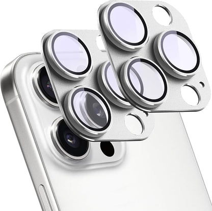 2 Pack Camera Lens Protector for iPhone 16 Pro/16 Pro Max,Metal AR Tempered Glass Rear Camera Screen Cover,Anti-Scratch,Strong Adsorption,Case Friendly, Easy to Install-Silver