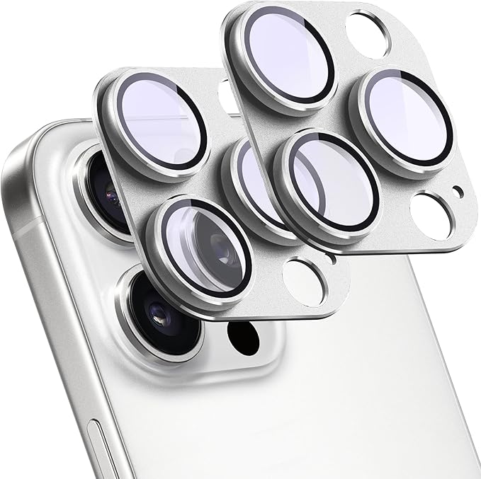 2 Pack Camera Lens Protector for iPhone 16 Pro/16 Pro Max,[Not Easy to Breakn ] AR Tempered Glass Strong Adsorption Metal Camera Cover Screen-Silvery