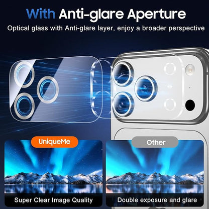 UniqueMe 3 Pack Compatible for iPhone 17 Pro Max Camera Lens Protector - [Drop Protection] [Case Friendly] 9H Tempered Glass Camera Cover Screen [Update New Version] - Silver