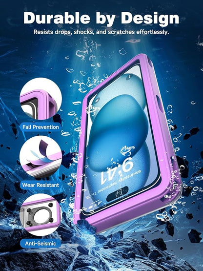 APRUT Waterproof Phone Pouch Case 7.5", 2025 Upgraded IPX8 Waterproof Phone Case for Snorkeling, Universal Fit for iPhone 16 Pro Max 15 14 13, Galaxy S25, Beach Vacation Essentials (Purple)