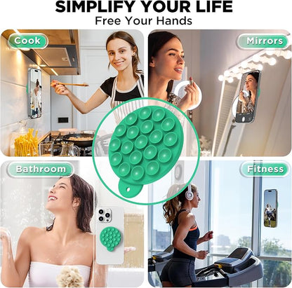 Magnetic Suction Cup Phone Mount, Compatible with MagSafe, Silicone Octo Cup Buddy Sticky Grip Holder for iPhone and Android, Removable Hands-Free Selfie/Video for TikTok, Emerald Green