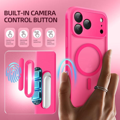 BERFY for iPhone 17 Pro Case, Compatible with MagSafe, Built-in Privacy Screen Protector, Camera Protection, Shockproof Full Body Phone Case 6.3", Translucent Hot Pink