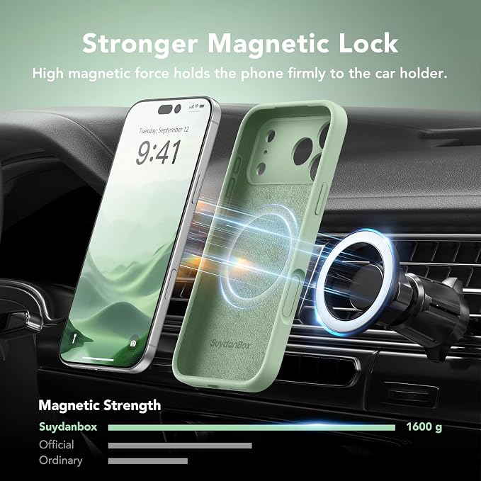 Magnetic for iPhone 17 Pro Max Case, Compatible with MagSafe, [Full Camera Protection][Screen Protector] Silicone Shockproof Protective Phone Case for iPhone 17 Pro Max 6.9", Light Cyan