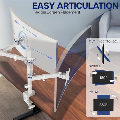 VIVO Dual Ultrawide Monitor Desk Mount, Heavy Duty Fully Adjustable Steel Stand, Holds 2 Computer Screens up to 38 inches and Max 22lbs Each, White, STAND-V038W