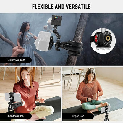 NEEWER Mini Flexible Phone Tripod Stand Portable Vlog Selfie Stick with Remote/Cell Phone Holder/Action Camera Adapter/Cleaning Cloth for Video Recording, Compatible with GoPro Insta360 Camera, TP35