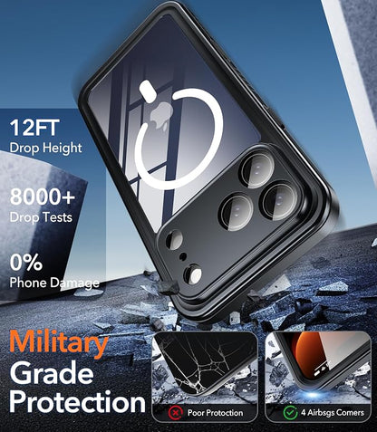 Oterkin Waterproof Case for iPhone 17 Pro Case Compatible with MagSafe, Full Body Rugged iPhone 17 Pro Phone Case with Built-in HD Screen & Lens Protector [15FT Military] iPhone 17Pro Case (Blue)