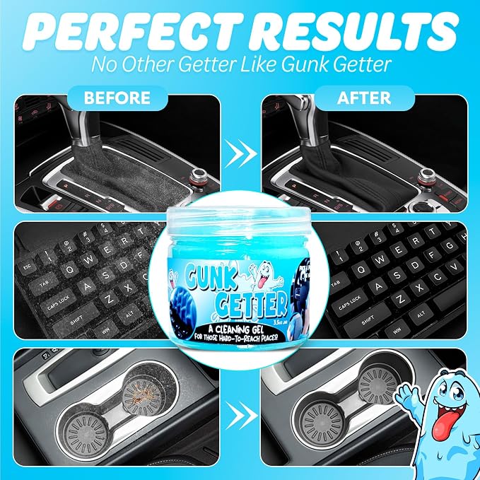 Gunk Getter, Cleaning Gel for Those Hard to Reach Places, Automotive Cup Holder Electronic Keyboard Office, Slime Gel Cleaner Dust Crumb Removal (Jar, Blue, 3.5oz)