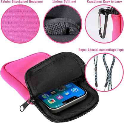 Pwsap Phone Sock,Universal Shock Impact Resistant Large Neoprene Phone Pouch Bag with Carabiner and Lanyard Strap Sleeve Case for Hiking Travelling Fits Phones up to 7.5 Inches,Rose Pink,L