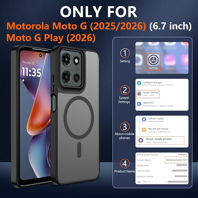 For Motorola Moto G 2025/2026 Case & Moto G PIay 2026 Case,Translucent Matte Compatible with Magsafe [Military-Grade Protection] with Screen Protector Shockproof for G 5G 2025/2026 & G PIay 2026-Black