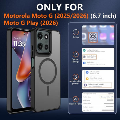 For Motorola Moto G 2025/2026 Case & Moto G PIay 2026 Case,Translucent Matte Compatible with Magsafe [Military-Grade Protection] with Screen Protector Shockproof for G 5G 2025/2026 & G PIay 2026-Black