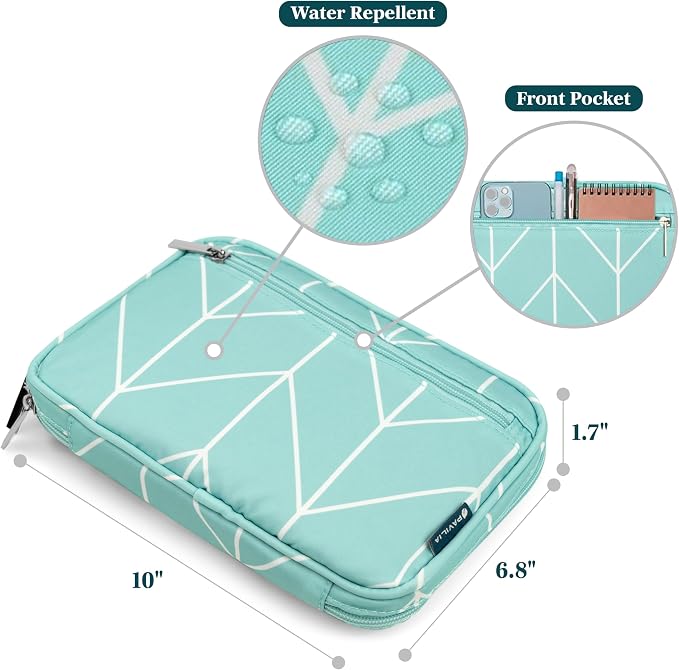 PAVILIA Travel Cord Organizer Case for Cables & Chargers, Teal Blue | 10 x 6.8 x 1.7 in 600D water-repellent electronics bag pouch with 7 loops, 5 mesh pockets, front zip pocket and dual zippers
