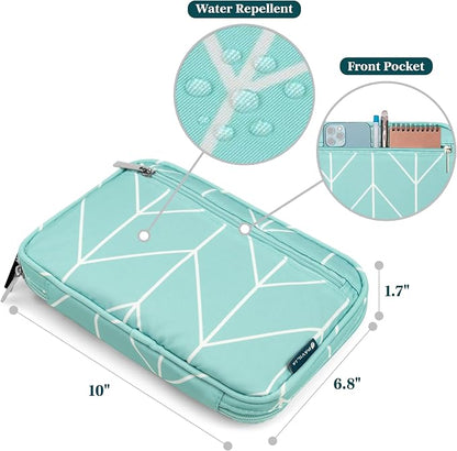 PAVILIA Travel Cord Organizer Case for Cables & Chargers, Teal Blue | 10 x 6.8 x 1.7 in 600D water-repellent electronics bag pouch with 7 loops, 5 mesh pockets, front zip pocket and dual zippers