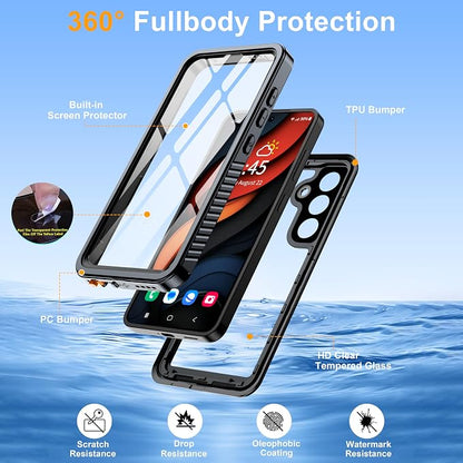 GOLDJU for Samsung Galaxy S25 Plus Case Waterproof,IP68 Waterproof Dustproof Case with Built-in Screen Protector, Full Body Protective Phone Cover for Galaxy S25 Plus 6.6 Inch, Black/Clear