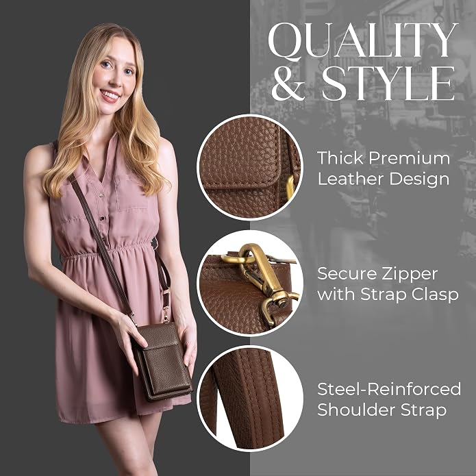 BULL GUARD Crossbody Leather Wallet Phone Purse, Anti Theft and RFID Blocking, Elegant Design for Travel