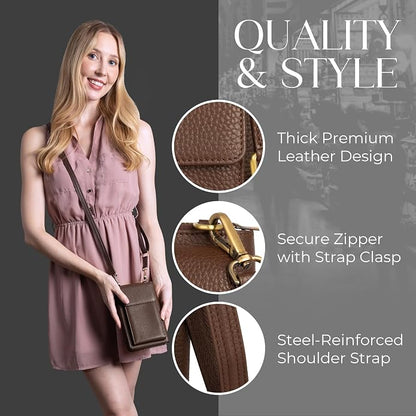 BULL GUARD Crossbody Leather Wallet Phone Purse, Anti Theft and RFID Blocking, Elegant Design for Travel