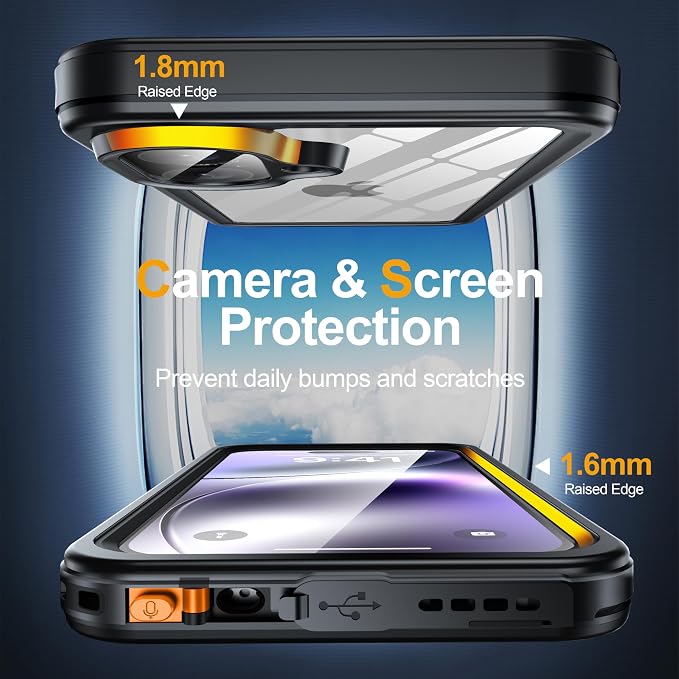 for iPhone 16 Case Waterproof, Built-in Privacy Screen & HD Screen Double Front Frame [IP68 Underwater] Shockproof Dustproof Full Body Protection iPhone 16 Phone Case Black