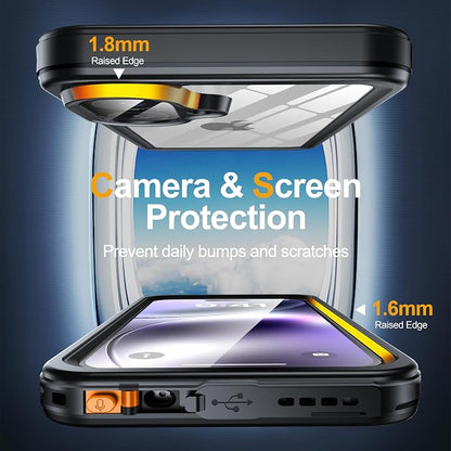 for iPhone 16 Case Waterproof, Built-in Privacy Screen & HD Screen Double Front Frame [IP68 Underwater] Shockproof Dustproof Full Body Protection iPhone 16 Phone Case Black