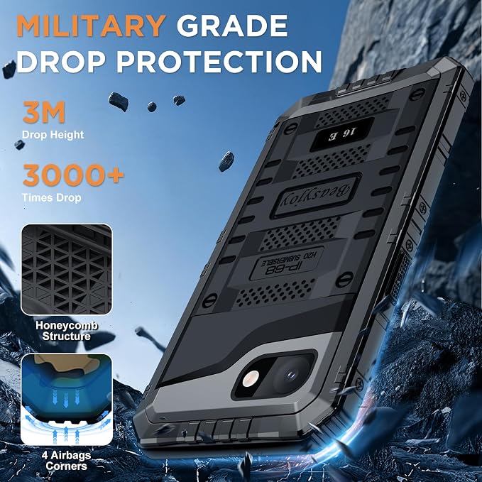Beasyjoy for iPhone 16e Case/iPhone 17e Case Waterproof, Metal Heavy Duty Full Body Protective Case with Built-in Screen Protector, Military Grade Shockproof Cover for iPhone 16e/17e 6.1", Black