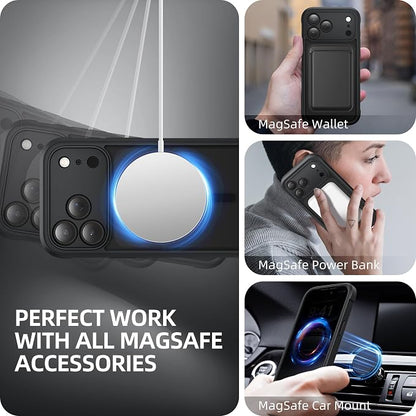 BERFY for iPhone 17 Pro Case, Compatible with MagSafe, Built-in Privacy Screen Protector, Camera Protection, Shockproof Full Body Phone Case 6.3", Clear Black