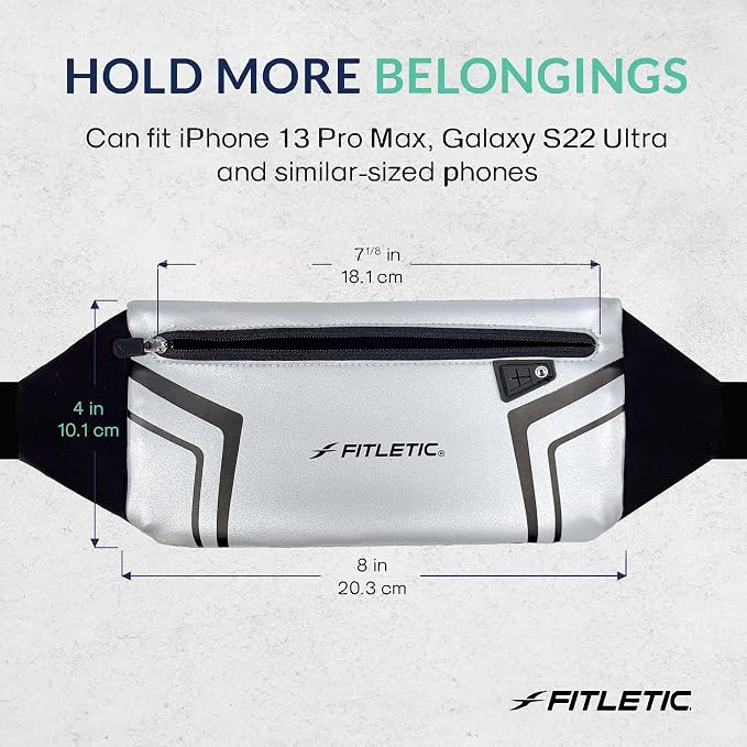 Fitletic Modern Sports Running Belt For Men & Women – Water Resistant Pouch - Fits All Smart Phones- Lightweight, Low Profile Design –Lycra Coated With Inner Card Organizer Pocket