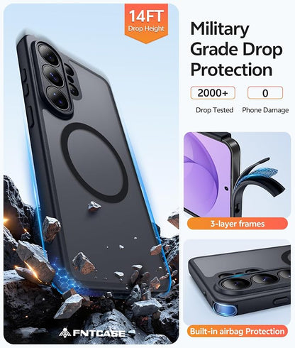 FNTCASE for Samsung Galaxy S26-Ultra Case: [Fit for Magsafe] [Full Camera Protection] Translucent Matte Cases with [Screen Protector] Military Grade Shockproof Protective Phone Cover - Black