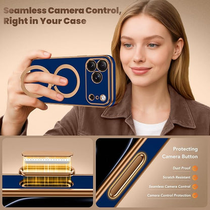 GolbinBox for iPhone 17 Pro Max Case with 360° Spin Magnetic Stand,[Compatible with Magsafe] [Military Protection][Built-in Ring Holder] Camera Control Phone Case for 17 Pro Max,Blue