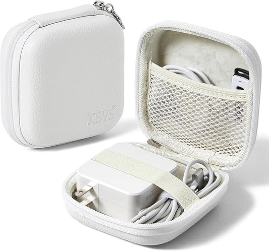 Charger Case for Macbook, Portable Tech Electronic Organizer Bag, Small Travel Storage Pouch for Laptop Accessories, MacBook Power Adapter, Charging Cords, USB Drives, Power Bank (White, M)