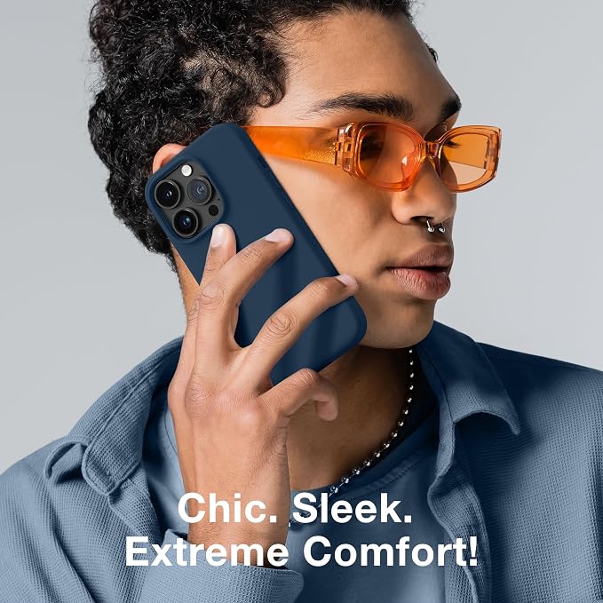 GONEZ for iPhone 14 Pro Case, Compatible with Magsafe, with Screen Protector + Camera Lens Protector, Soft Anti-Scratch Microfiber Lining, Shockproof Liquid Silicone Phone Cover, Dark Blue