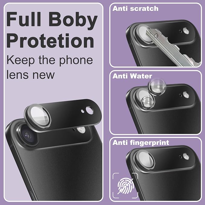 2 Pack Camera Lens Protector for iPhone 17 Air,[Not Easy to Breakn ] AR Tempered Glass Strong Adsorption Metal Camera Cover Screen-Silvery