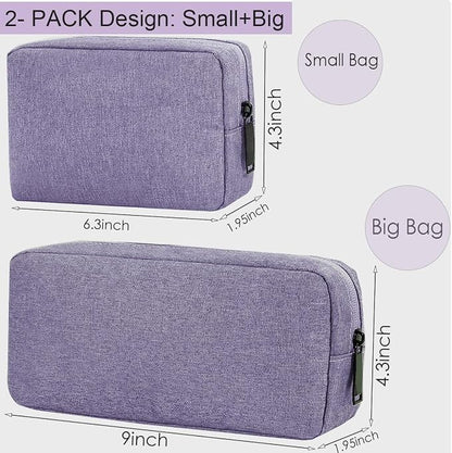 CAAORDKSO Electronic Organizer Travel Case, Electronic Accessories Storage Bag, Portable Waterproof Cable Organizer Bag for Laptop Charger Mouse, USB, Cord, Power Bank, Earphone, Pen(Small+Big,Purple)