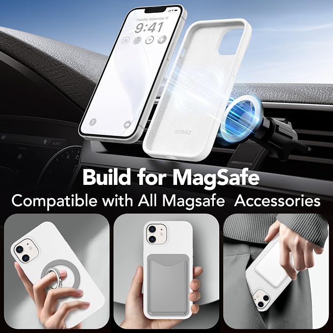 GONEZ Magnetic for iPhone 12 Case / 12 Pro Case, Compatible with MagSafe, [Screen Protector + Camera Lens Protector], Silicone Shockproof Anti-Scratch Protective Phone Case 6.1 inch, White