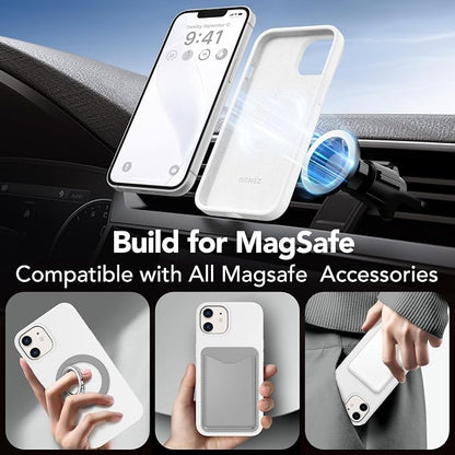 GONEZ Magnetic for iPhone 12 Case / 12 Pro Case, Compatible with MagSafe, [Screen Protector + Camera Lens Protector], Silicone Shockproof Anti-Scratch Protective Phone Case 6.1 inch, White