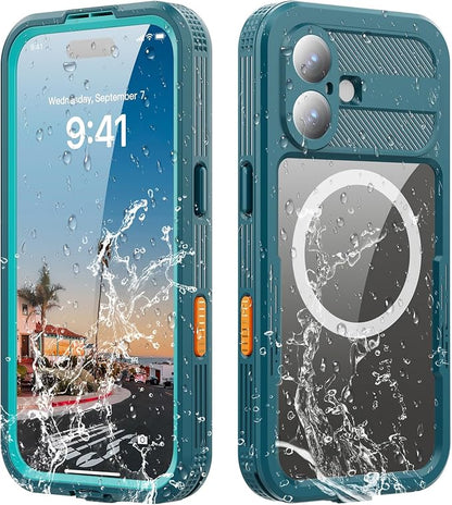 Omio Designed for iPhone 17 Waterproof Case Compatible with MagSafe, Magnetic Waterproof Full Body IP68 Underwater Case Built-in Screen Protector Military Grade Shockproof Cover for Men Women Teal
