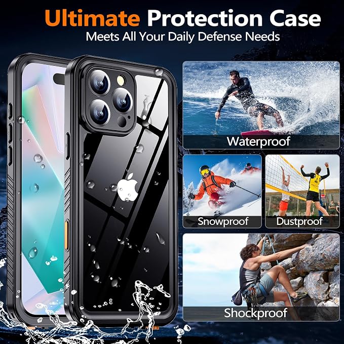 xiwxi for iPhone 16 Pro Case Waterproof,[IP68 Underwater][Built-in Screen Protector & Camera Protector][15FT Military Dropproof][Dustproof] Full Body Shockproof Protective Phone Case 6.3" Black