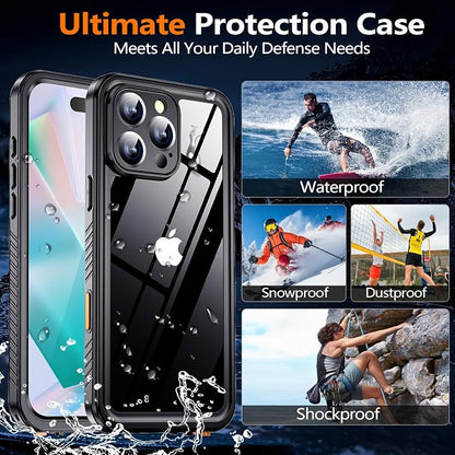 xiwxi for iPhone 16 Pro Case Waterproof,[IP68 Underwater][Built-in Screen Protector & Camera Protector][15FT Military Dropproof][Dustproof] Full Body Shockproof Protective Phone Case 6.3" Black