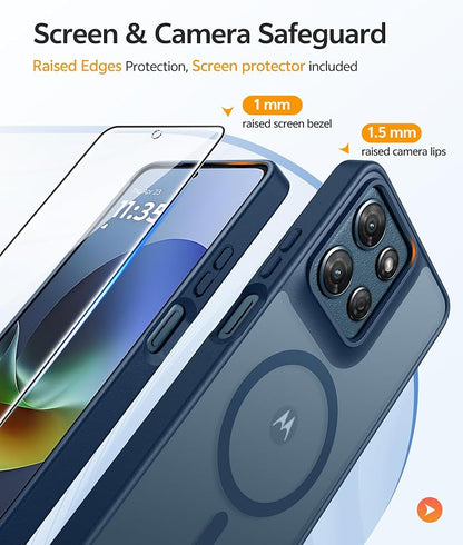 FNTCASE for Moto G 2026/2025 Case: Motorola Moto G Play 5G 2026 Case [Compatible with Magsafe] Translucent Matte Cases with [Screen Protector] Military Grade Shockproof Protective Phone Cover -Blue